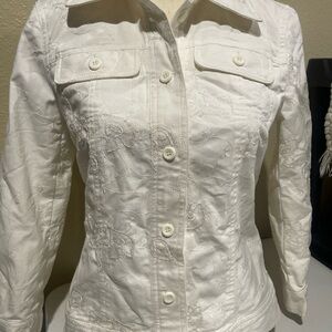 Julie Mitchell Urban Collection Embroidery Sequin Demin Jacket Ivory Elegant 4